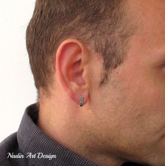 Mens Huggie Earrings | Mens Diamond Huggie Hoop Earrings